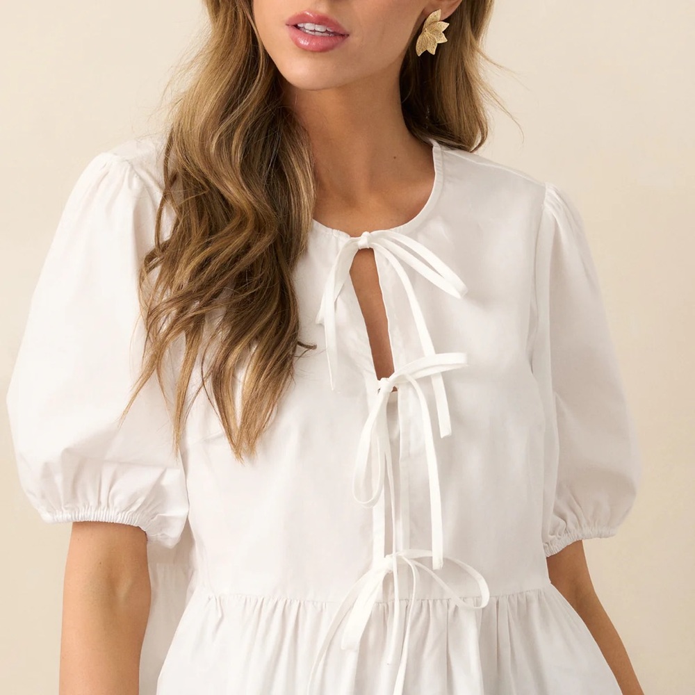 Elan white tie-front peplum blouse One Size